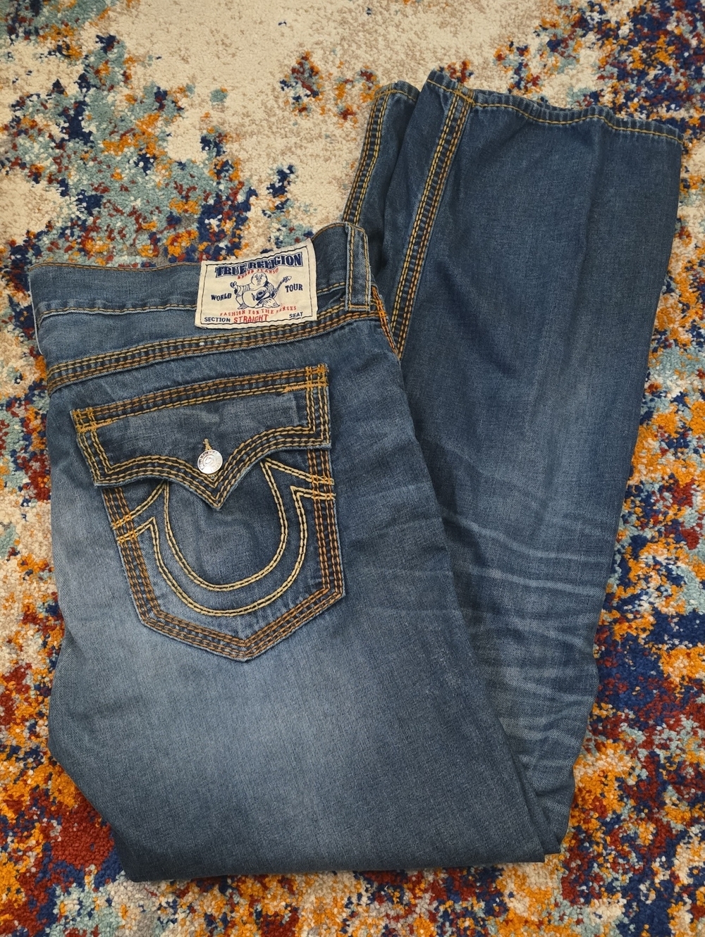 True Religion Men’s Big QT Straight Leg Jeans Size 40 Multi-Stitch Y2K